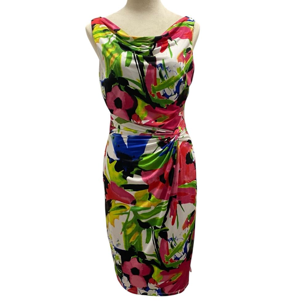 Lauren Ralph Lauren Size 8 Pink Floral Sleeveless Cocktail Party Dress Stretchy